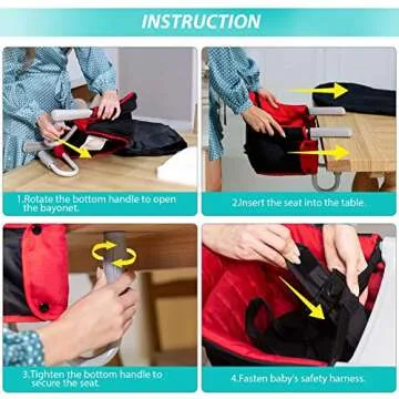 TOONOON Fast Table Chair, Hook On Chair with Dining Tray, Fold-Flat Storage and Tight Fixing Clip on Table High Chair for Baby, Safe and High Load Design Child Table Chair for Home and Travel