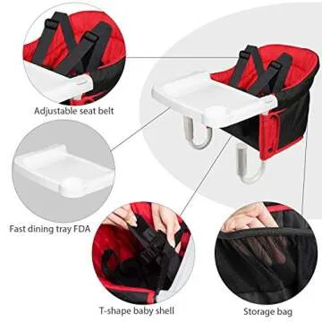 TOONOON Fast Table Chair, Hook On Chair with Dining Tray, Fold-Flat Storage and Tight Fixing Clip on Table High Chair for Baby, Safe and High Load Design Child Table Chair for Home and Travel