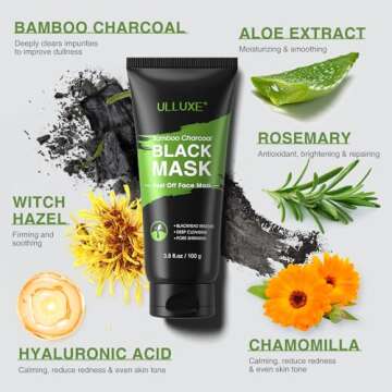 ulluxe Blackhead Remover Mask, Black Charcoal Peel Off Face Mask, Deep Cleansing Mask for Face Nose Black Head Acne Pores, Purifying Facial Mask with Pimple Extractor and Face Mask Brush (3.5 fl.oz)