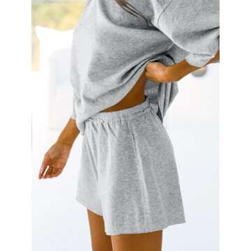 Tankaneo Womens Pajama Sets 3/4 Sleeve Oversized Tops and Elastic Waist Shorts Lounge Sets Loungewear