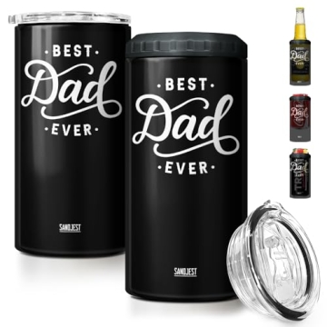 SANDJEST 4-in-1 Best Dad Ever Tumbler Gifts for Dad from Daughter Son - 16oz Dad Can Cooler Tumblers...