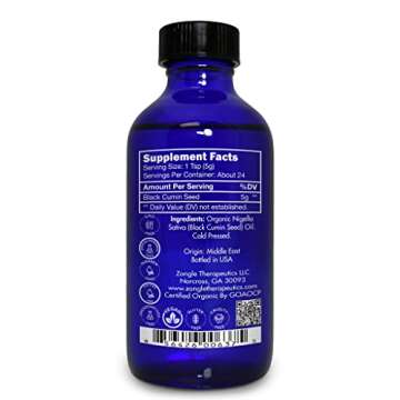 Organic, Black Seed Oil, Cold Pressed, for Hair, Face, Immune Support– 100% Pure, Black Seed Oil, by Zongle Therapeutics, 4 OZ