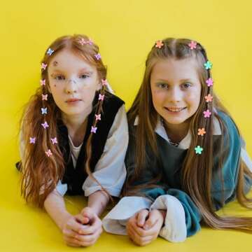 YISSION Hair Clips, 80Pcs Mini Flower & Butterfly Hair Clips for Girls Women Plastic & Metal, Small Size, Random Bright Colors, Wide Application, Perfect Gifts, Vintage 90s Hair Accessories