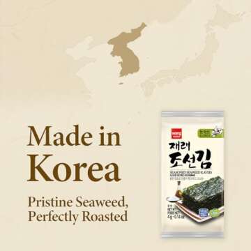 Wang Korean Roasted Seaweed Snack, Keto-friendly, Vegan, Gluten-Free, Healthy Snack 0.14 Ounce, Pack of 24