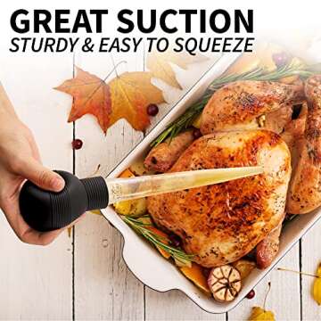 Zulay Kitchen Turkey Baster Syringe - Baster For Cooking - Meat and Food Injector Syringe Large - Plastic Food Grade Syringe For Cooking & Basting With Detachable Large Bulb - Comes With Cleaning Brush (Black)