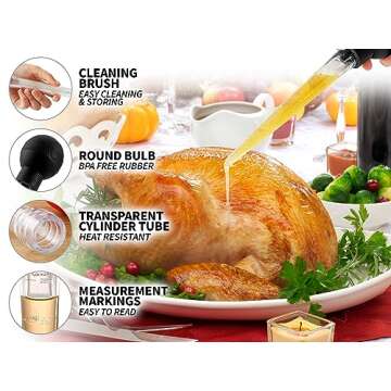 Zulay Kitchen Turkey Baster Syringe - Baster For Cooking - Meat and Food Injector Syringe Large - Plastic Food Grade Syringe For Cooking & Basting With Detachable Large Bulb - Comes With Cleaning Brush (Black)