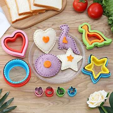 FIRETREESILVERFLOWER Sandwich Cutter and Sealer,Bread Sandwich Decruster Maker Fruit Vegetable Cookie Cutters for Kids Bento Box,Heart,Star,Dinosaur,Circle Shapes Sandwich and Cookie Cutters.