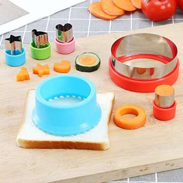 FIRETREESILVERFLOWER Sandwich Cutter and Sealer,Bread Sandwich Decruster Maker Fruit Vegetable Cookie Cutters for Kids Bento Box,Heart,Star,Dinosaur,Circle Shapes Sandwich and Cookie Cutters.