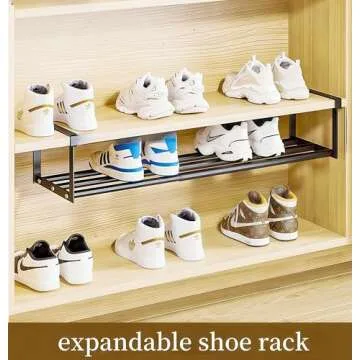 GWJWAJAY Expandable Shoe Rack Adjustable Shoe Rack Expandable Shoe Rack for Closet extendable Shoe Rack Under Shelf Expandable Closet Shelf Under Cabinet Shelf Hanging Retractable Shoe Rack(Black)