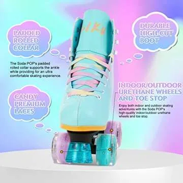 LIKU Quad Roller Skates for Girl and Women with All Wheel Light Up,Indoor/Outdoor Lace-Up Fun Illuminating Roller Skate for Kid (Purple, 3-4)