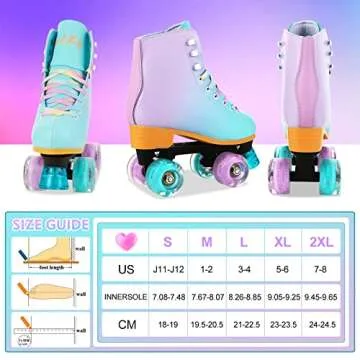 LIKU Quad Roller Skates for Girl and Women with All Wheel Light Up,Indoor/Outdoor Lace-Up Fun Illuminating Roller Skate for Kid (Purple, 3-4)
