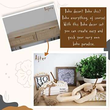 Modern 5th Boho Home Decor Set – 58" Bead Garland – 5 Link Wood Chain – Set of 3 Faux Books ?...