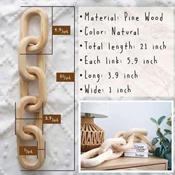 Modern 5th Boho Home Decor Set – 58" Bead Garland – 5 Link Wood Chain – Set of 3 Faux Books – Home Sweet Home – Bless Our Home – for Living Room – Bookshelf