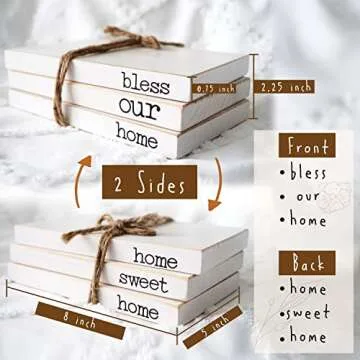 Modern 5th Boho Home Decor Set – 58" Bead Garland – 5 Link Wood Chain – Set of 3 Faux Books – Home Sweet Home – Bless Our Home – for Living Room – Bookshelf