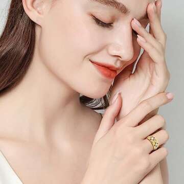 COARVXA 925 Sterling Silver 14K Gold Plated Clover Zircon Rings | Clover Rings | Stackable Dainty Clover Zircon Rings Adjustable Jewelry Wedding High Jewelry Party Gifts for Women