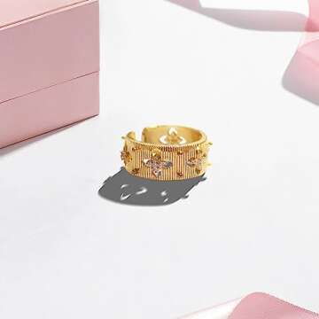 COARVXA 925 Sterling Silver 14K Gold Plated Clover Zircon Rings | Clover Rings | Stackable Dainty Clover Zircon Rings Adjustable Jewelry Wedding High Jewelry Party Gifts for Women