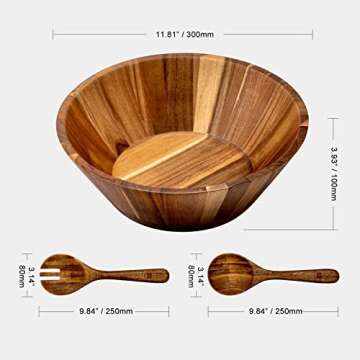 JF JAMES.F Wooden Salad Bowl, 12'' Acacia Wood Large Salad Bowl Set Big Salad Serving Bowl with Serv...
