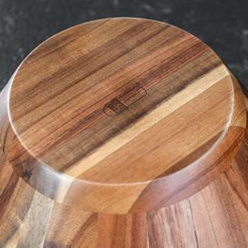 JF JAMES.F Wooden Salad Bowl, 12'' Acacia Wood Large Salad Bowl Set Big Salad Serving Bowl with Serving Utensils