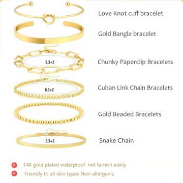 Coshilta Gold Bracelets for women 14K Gold Bangle Bracelet Stack - Adjustable Waterproof Trendy Brac...