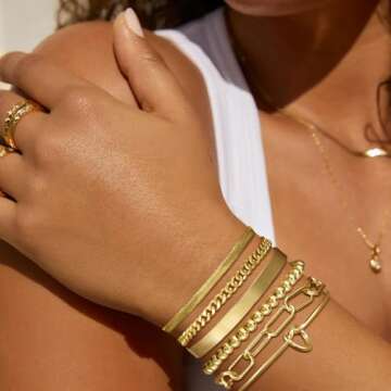 Coshilta Gold Bracelets for women 14K Gold Bangle Bracelet Stack - Adjustable Waterproof Trendy Bracelets Gold Filled Stacks Bangles Link Chain Gold Bracelet Non Tarnish for Women Collection Jewelry Gifts