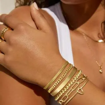 Coshilta Gold Bracelets for women 14K Gold Bangle Bracelet Stack - Adjustable Waterproof Trendy Bracelets Gold Filled Stacks Bangles Link Chain Gold Bracelet Non Tarnish for Women Collection Jewelry Gifts