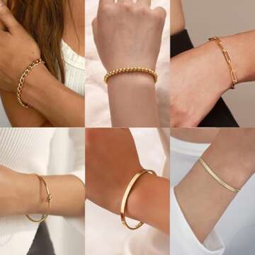 Coshilta Gold Bracelets for women 14K Gold Bangle Bracelet Stack - Adjustable Waterproof Trendy Bracelets Gold Filled Stacks Bangles Link Chain Gold Bracelet Non Tarnish for Women Collection Jewelry Gifts