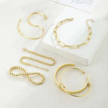 Coshilta Gold Bracelets for women 14K Gold Bangle Bracelet Stack - Adjustable Waterproof Trendy Bracelets Gold Filled Stacks Bangles Link Chain Gold Bracelet Non Tarnish for Women Collection Jewelry Gifts