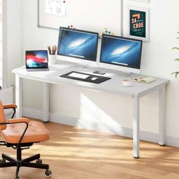 DlandHome 63 inches X-Large Computer Desk, Composite Wood Board School Desk, Decent and Steady Home ...
