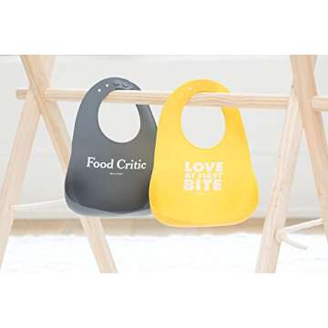 Bella Tunno Wonder Bib 2pk – Waterproof Silicone Bibs for Boys & Girls, Non-toxic & BPA Free Silicone Baby Bibs & Toddler Bibs with Adjustable Neck, Easy to Clean (Love at First Bite & Food Critic)
