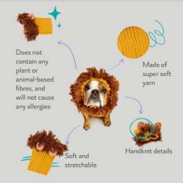 Zoo Snoods Lion Costume - Knit Mane Dog Snood Ear Wrap for Pets, Warm Neck Cover for Halloween and W...