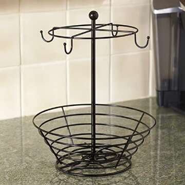 Nifty Coffee Pod & Mug Carousel – Holds 4 Cups, Capsule Storage, Spins 360-Degrees, Lazy Susan Platform, Modern Black Steel, Home or Office Kitchen Counter Organizer