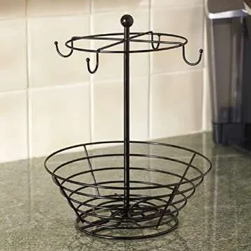 Nifty Coffee Pod & Mug Carousel – Holds 4 Cups, Capsule Storage, Spins 360-Degrees, Lazy Susan Platform, Modern Black Steel, Home or Office Kitchen Counter Organizer