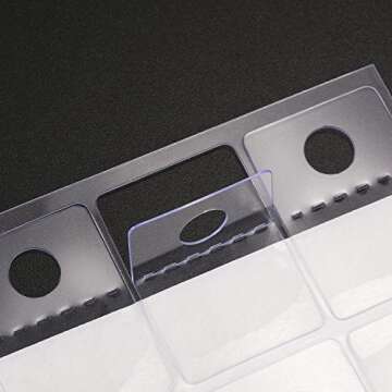 Adhesive Hanging Tabs - 1 1/2 x 1 Inch Round Hole Clear Plastic Tags Display Folding Tabs (300 Piece...