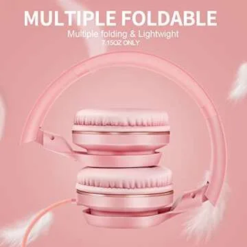 LORELEI S9 Wired Headphones with Microphone for School，On-Ear Kids Headphones for Girls Boys，Folding Lightweight and 3.5mm Audio Jack Headset for Phone, Ipad，Tablet, PC, Chromebook (Pearl Pink)