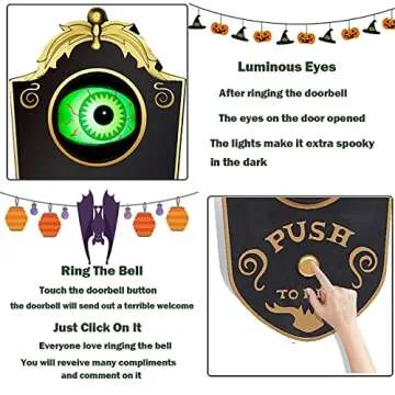 Venforze Halloween Decorations, Halloween Doorbell, Animated Eyeball with Spooky-Sounds, Halloween Decor with Lightup Eyeball,Trick Or Treat Event for Kids, for Haunted House Halloween Party