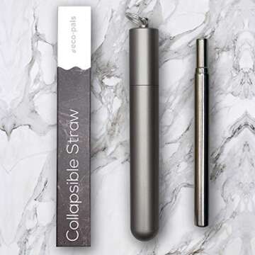 Eco-Pals | Metal Straws Reusable with Soft Silicone Mouthpiece | Reusable Straw | Dishwasher Safe | +1 Straw Cleaning Brush (Charcoal)