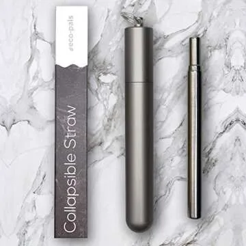 Eco-Pals | Metal Straws Reusable with Soft Silicone Mouthpiece | Reusable Straw | Dishwasher Safe | +1 Straw Cleaning Brush (Charcoal)