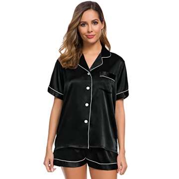 SWOMOG Women’s Silk Satin Pajamas Set – Luxury Loungewear in Black