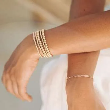 CONRAN KREMIX Gold Beaded Bracelet For Women Set 14K Gold Bead Stretch Bracelet Stack Trendy Gold Jewelry For Women 5PCS
