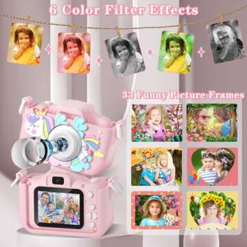 Anesky Kids Camera, Best Birthday for Girls/Boys Ages 3 4 5 6 7 8 9 10 11 12, Kids Digital Camera for Toddler with Video, Toy Camera for 3-12-Year-Olds Kids with 32GB Card - Pink