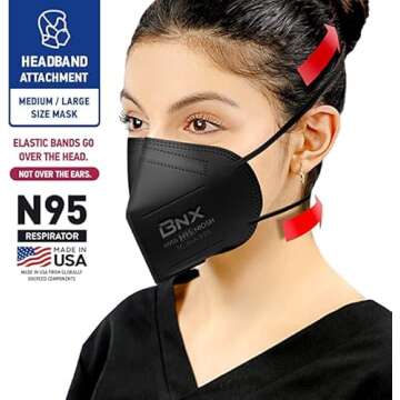 AccuMed BNX N95 Mask Black MADE IN USA Particulate Respirator Protective Face Mask (10-Pack, Approva...
