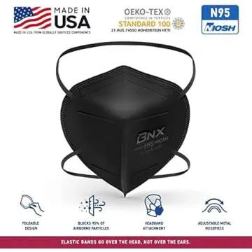 AccuMed BNX N95 Mask Black MADE IN USA Particulate Respirator Protective Face Mask (10-Pack, Approval Number TC-84A-9315 / Model H95B)