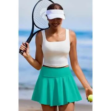 PINSPARK Tennis Skorts for Woman High Waisted Athletic Skirt with Shorts Underneath Pleated Golf Skirts, Turquoise Small