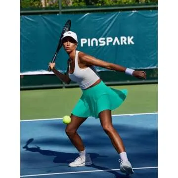 PINSPARK Tennis Skorts for Woman High Waisted Athletic Skirt with Shorts Underneath Pleated Golf Skirts, Turquoise Small