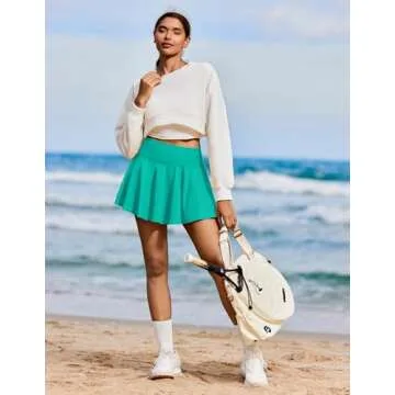 PINSPARK Tennis Skorts for Woman High Waisted Athletic Skirt with Shorts Underneath Pleated Golf Skirts, Turquoise Small