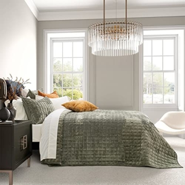 RECYCO Luxury Velvet Quilt Set for All Seasons, Olive Green