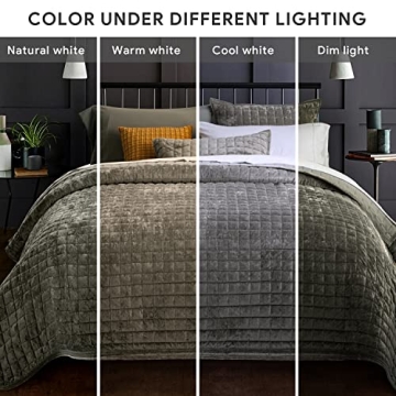 RECYCO Luxury Velvet Quilt Set for All Seasons, Olive Green