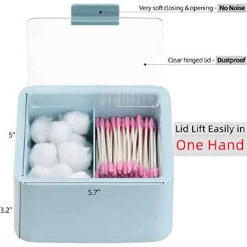 Tecbeauty Large Qtips Holder - 2 Grids Cotton Swabs Dispenser Bathroom Organizer Cotton Balls, Cotton Pads Storage Canisters, Hinged Lids, Blue