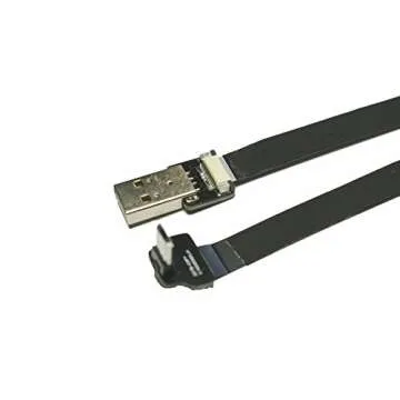 Black Flexible FPV Flat Slim Thin Ribbon FPC Cable Micro USB 90 degree to standard USB A for sync an...