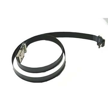 Black Flexible FPV Flat Slim Thin Ribbon FPC Cable Micro USB 90 degree to standard USB A for sync and charging (80CM)